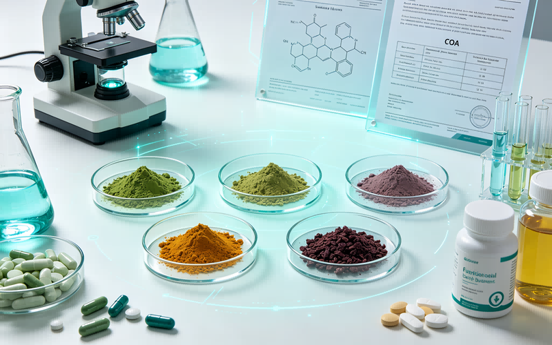 Standardized botanical extracts including green tea extract, turmeric extract, ashwagandha extract and grape seed extract for dietary supplement manufacturing