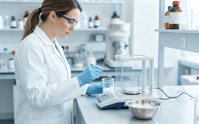 formulator evaluating probiotic carrier water activity during blending