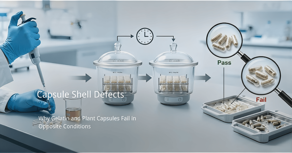 Capsule shell defects cover image showing cracked and intact capsules