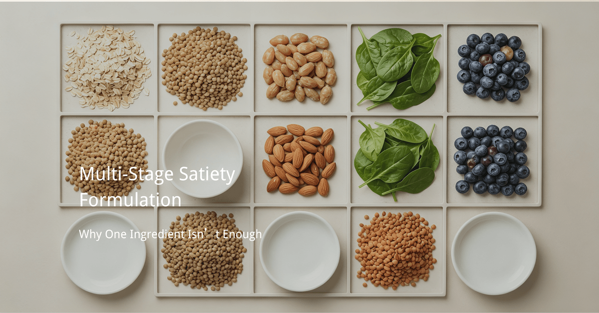 multi-stage satiety formulation ingredients flat lay