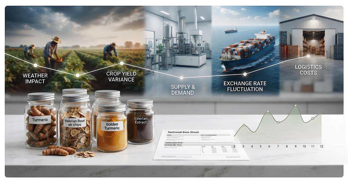 Botanical Ingredient Price Volatility driven by harvest supply demand and logistics
