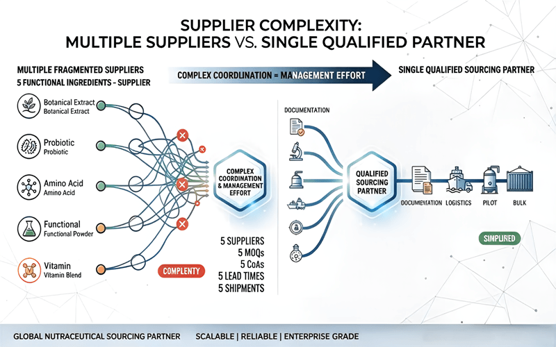 Multi-Ingredient Sourcing supplier consolidation for functional ingredients
