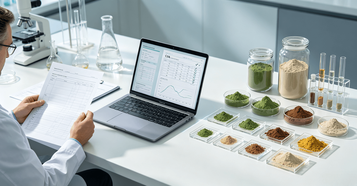 raw material specification for botanical extract and functional ingredient sourcing