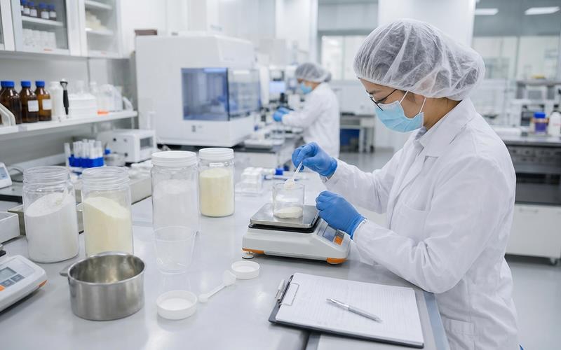 Low water activity excipients for probiotics in powder blending trials